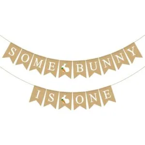 Rainlemon Yute Burlap Some Bunny is One Banner Primavera_1