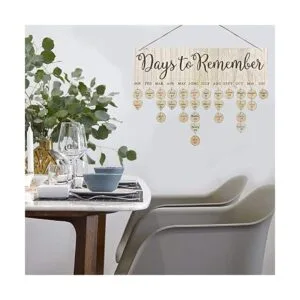 Tabla de cumpleaños familiar con calendario de madera para