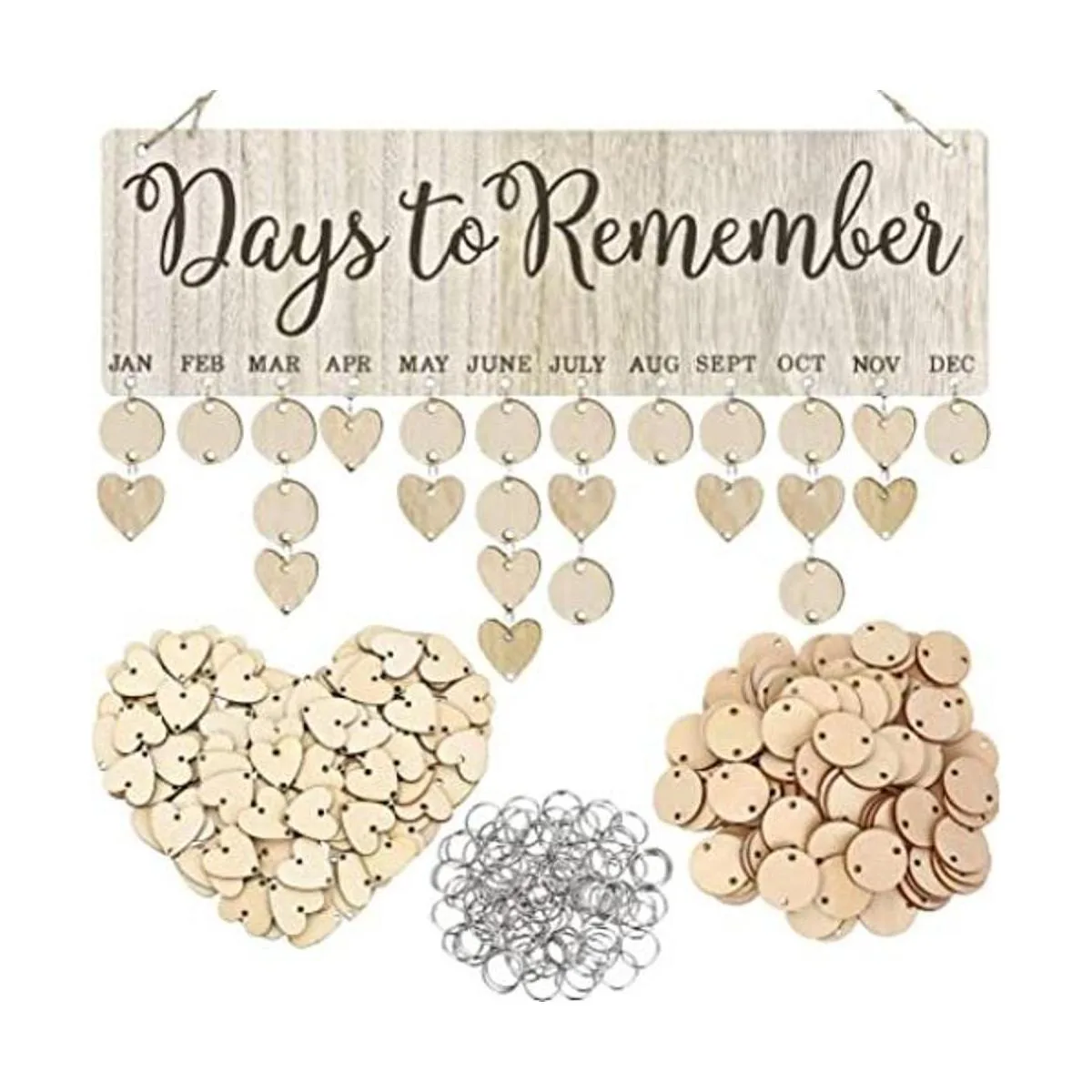 Tabla de cumpleaños familiar con calendario de madera para