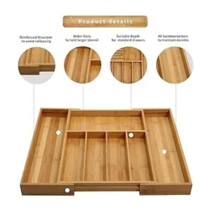 Organizador de cajones de cubiertos de bambú para cocina_4