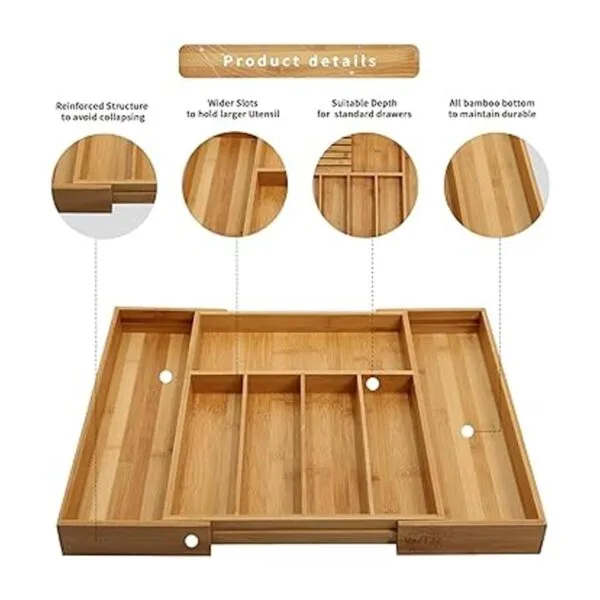 Organizador de cajones de cubiertos de bambú para cocina_4