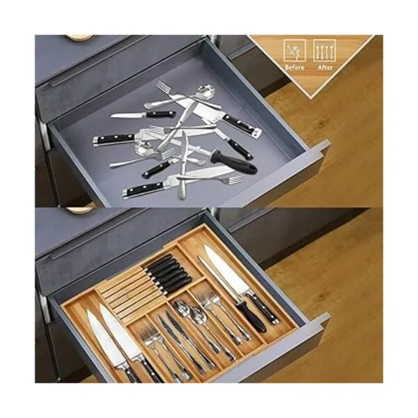 Organizador de cajones de cubiertos de bambú para cocina_5