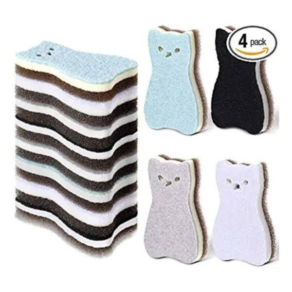 Juego de 8 esponjas de cocina con forma de gato de doble_1