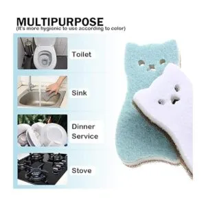 Juego de 8 esponjas de cocina con forma de gato de doble_5