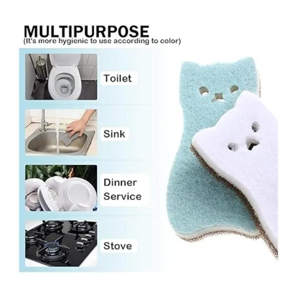 Juego de 8 esponjas de cocina con forma de gato de doble_5