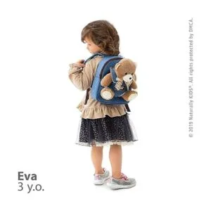 Mochila de tela vaquera con oso para niños y niñas_3