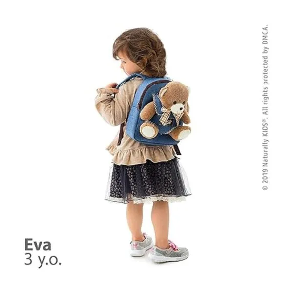 Mochila de tela vaquera con oso para niños y niñas_3