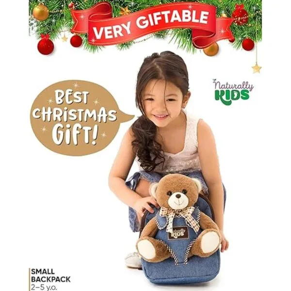 Mochila de tela vaquera con oso para niños y niñas_2