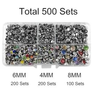 500 juegos de remaches de cristal de circonita de colores
