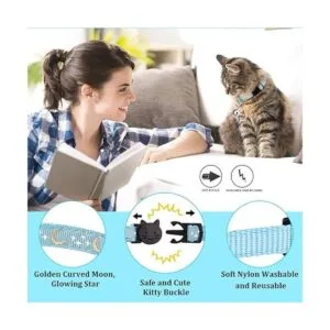 6 collares de gato separados con campana luna dorada