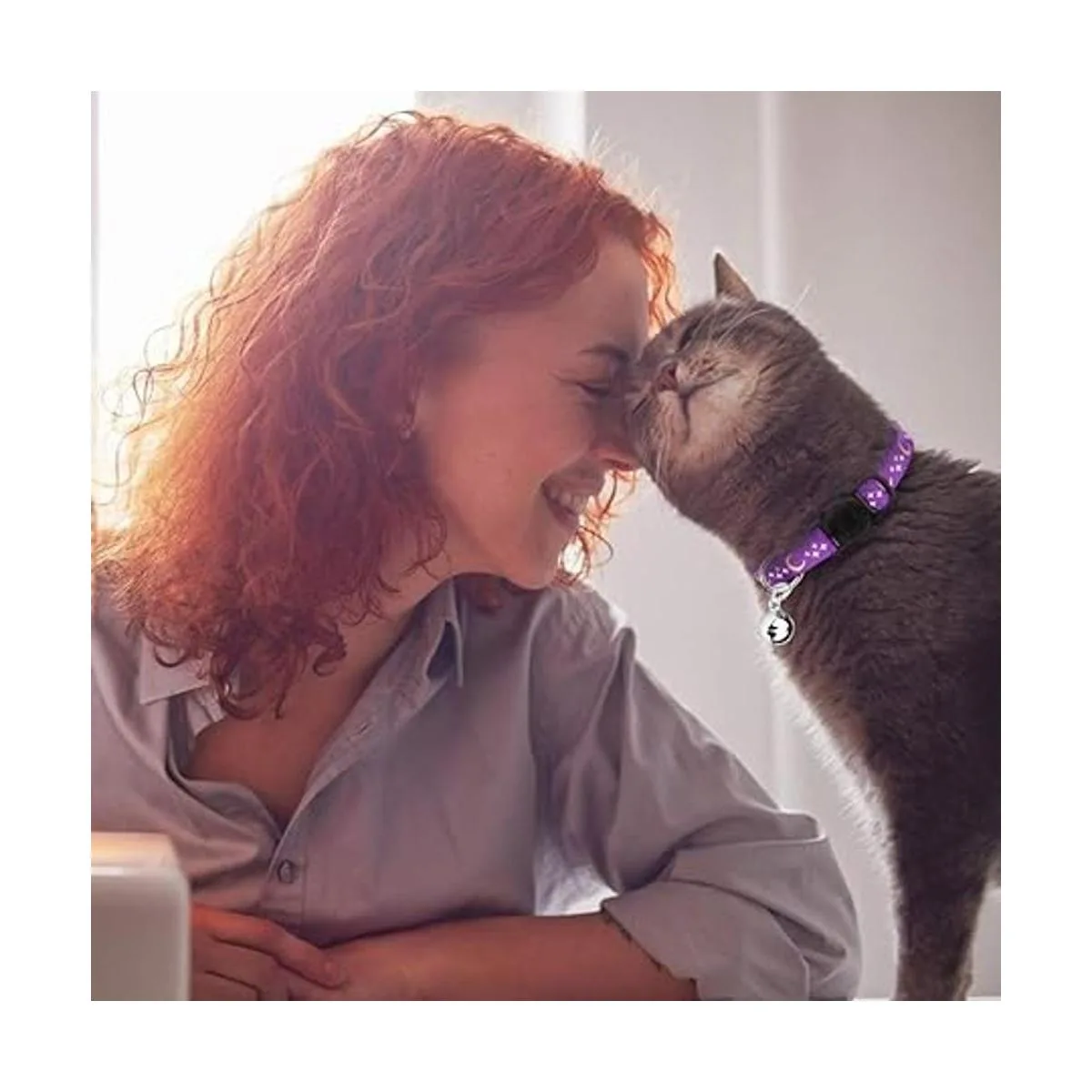 6 collares de gato separados con campana luna dorada