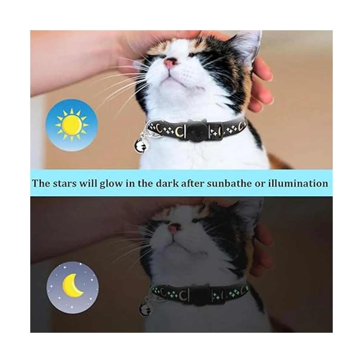 6 collares de gato separados con campana luna dorada