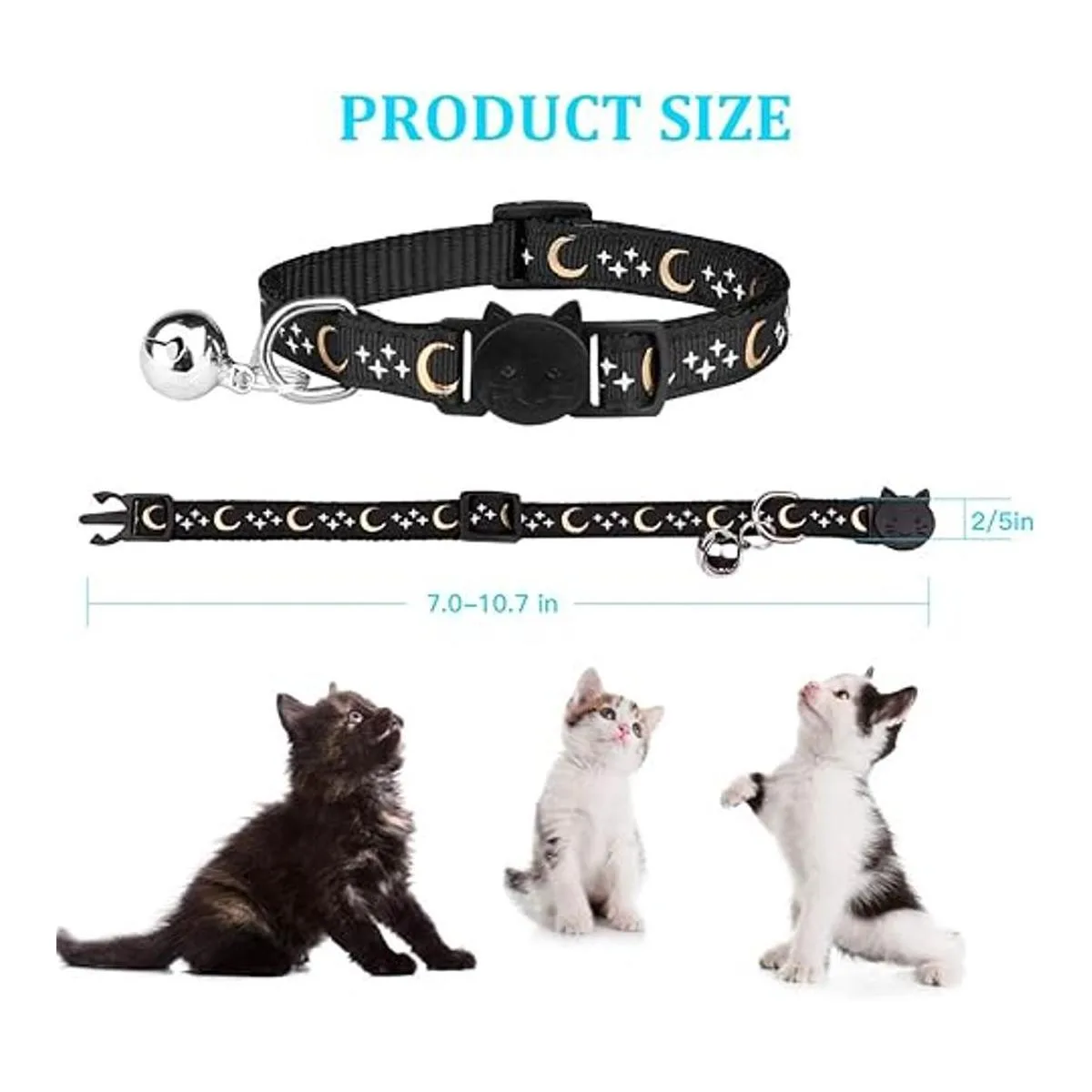 6 collares de gato separados con campana luna dorada