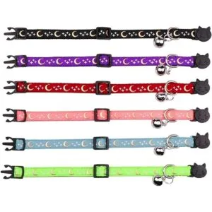 6 collares de gato separados con campana luna dorada