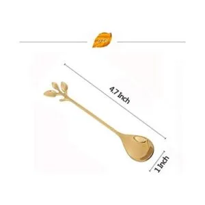 Cuchara de café de hoja dorada de acero inoxidable 10_2