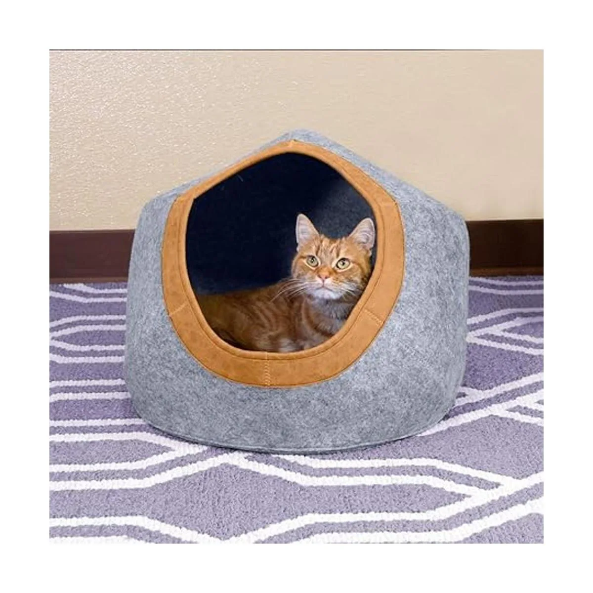 Kitty City Cueva grande de fieltro de piel sintética para_2