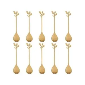 Cuchara de café de hoja dorada de acero inoxidable 10_1