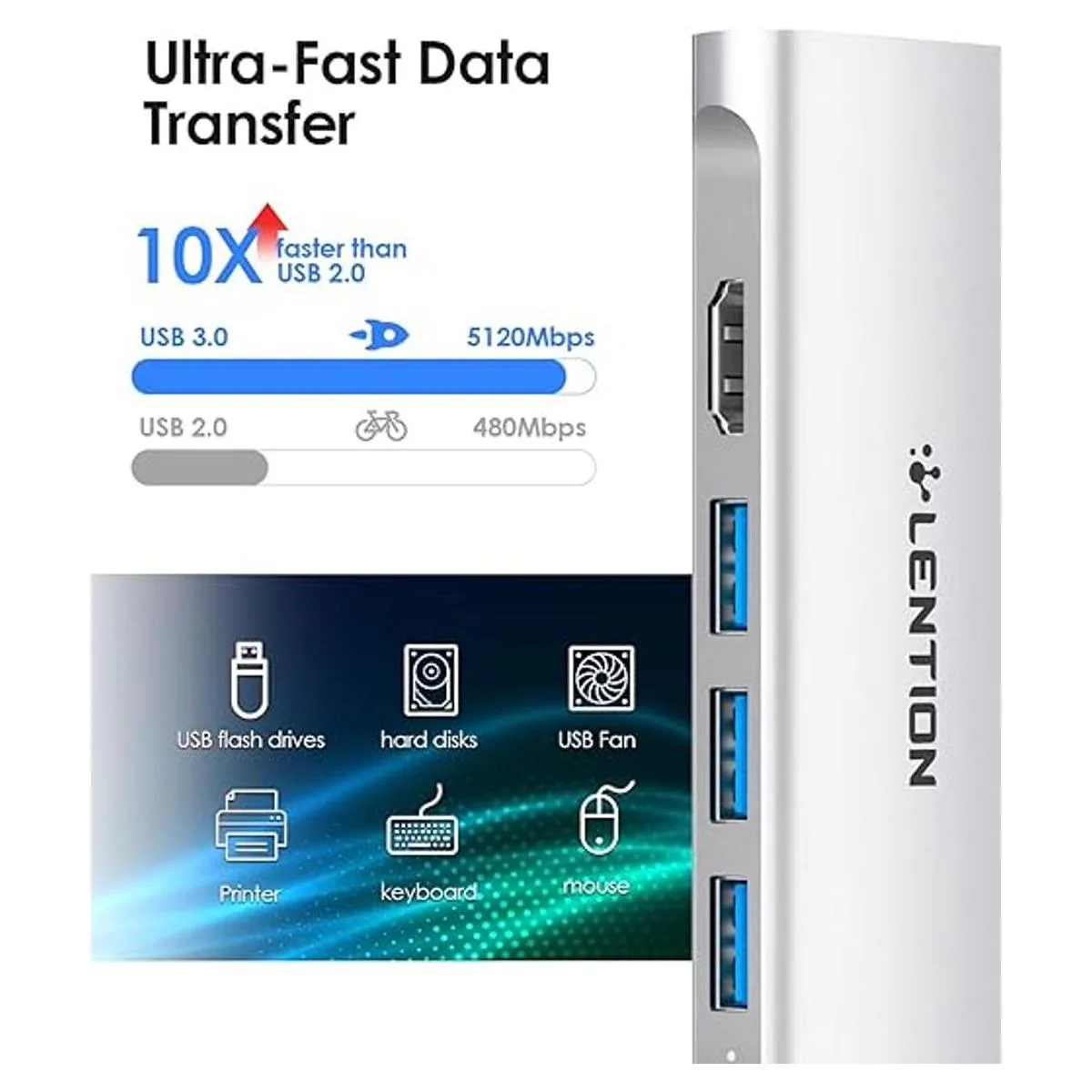 LENTION Hub USB C con HDMI 4K 3 USB 3.0 lector de_2