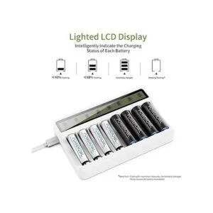 POWEROWL Cargador de batería AA AAA de 8 bahías con_5