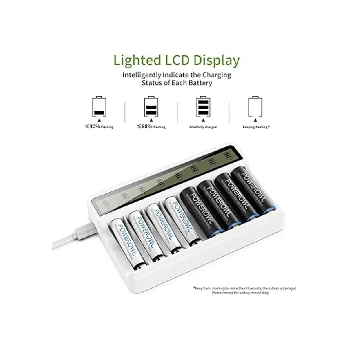 POWEROWL Cargador de batería AA AAA de 8 bahías con_5