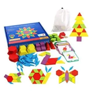 Juego de 155 bloques de patrón de madera geométrico_1