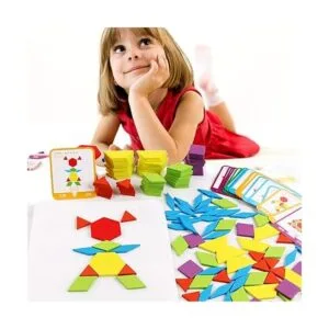 Juego de 155 bloques de patrón de madera geométrico_4