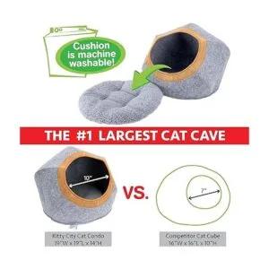 Kitty City Cueva grande de fieltro de piel sintética para_3