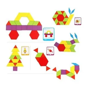 Juego de 155 bloques de patrón de madera geométrico_3