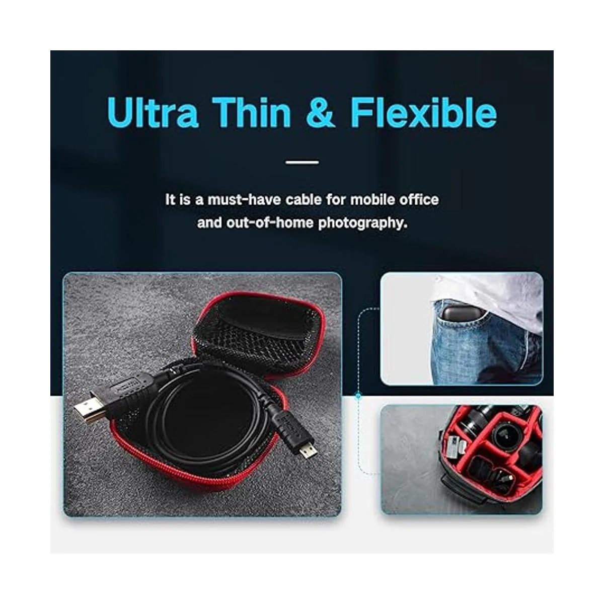 Cable micro HDMI a HDMI ultra fino flexible de 2 pies para_3