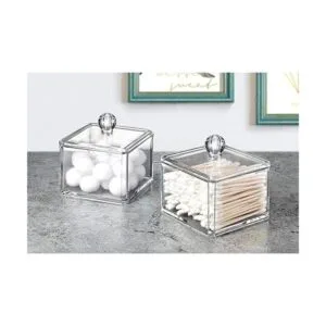 Moderno soporte cuadrado Qtip acrílico para tocador de