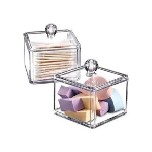 Moderno soporte cuadrado Qtip acrílico para tocador de