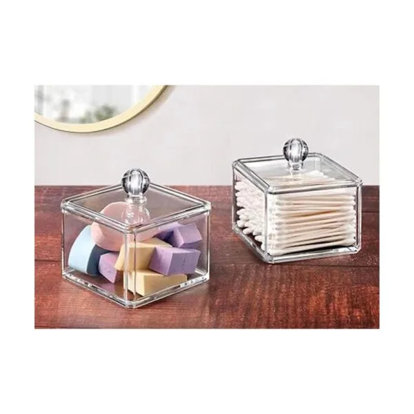 Moderno soporte cuadrado Qtip acrílico para tocador de