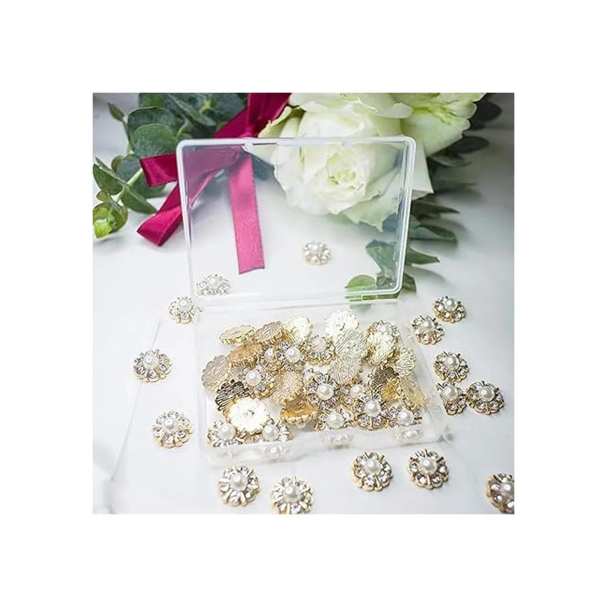 Juego de 50 piezas de botones de perlas de diamantes de_3