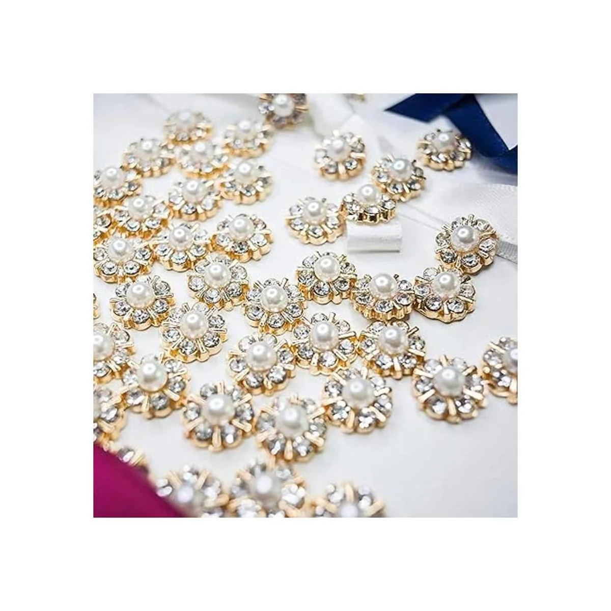 Juego de 50 piezas de botones de perlas de diamantes de_2