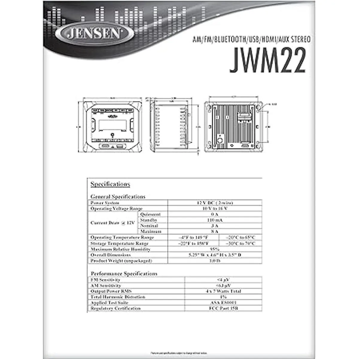 Jensen JWM22 Zonas de 2 altavoces AMFMBTHDMIAUX Cube_3