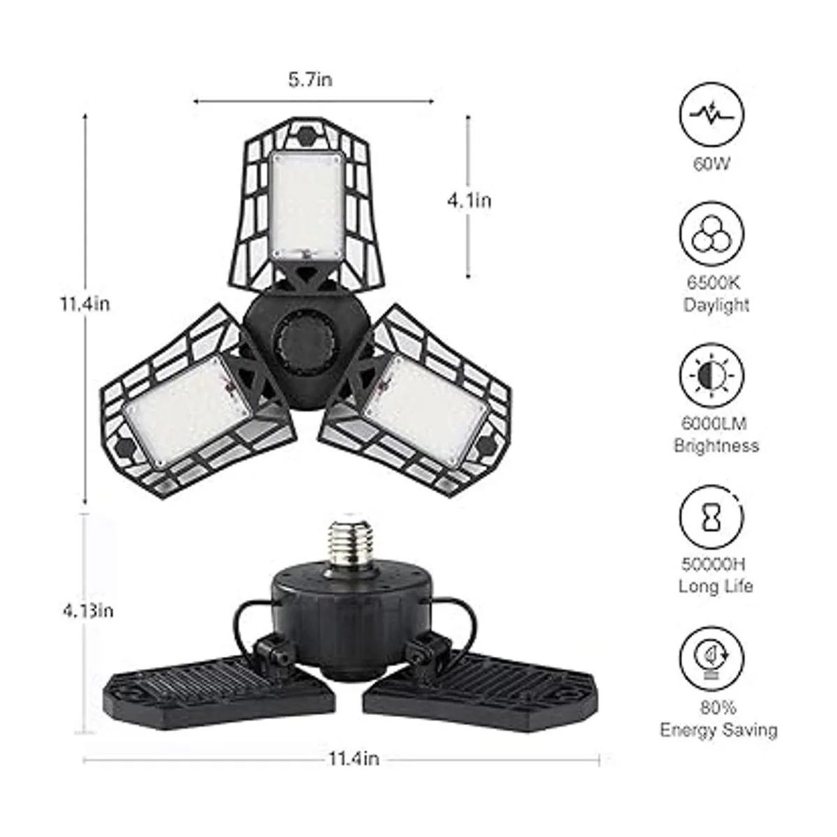 Luz LED de garaje 6000 lúmenes 6500 K luz diurna de 60_4