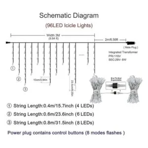 Orangie Luces LED de carámbano 96 luces LED de 9.8 pies_3