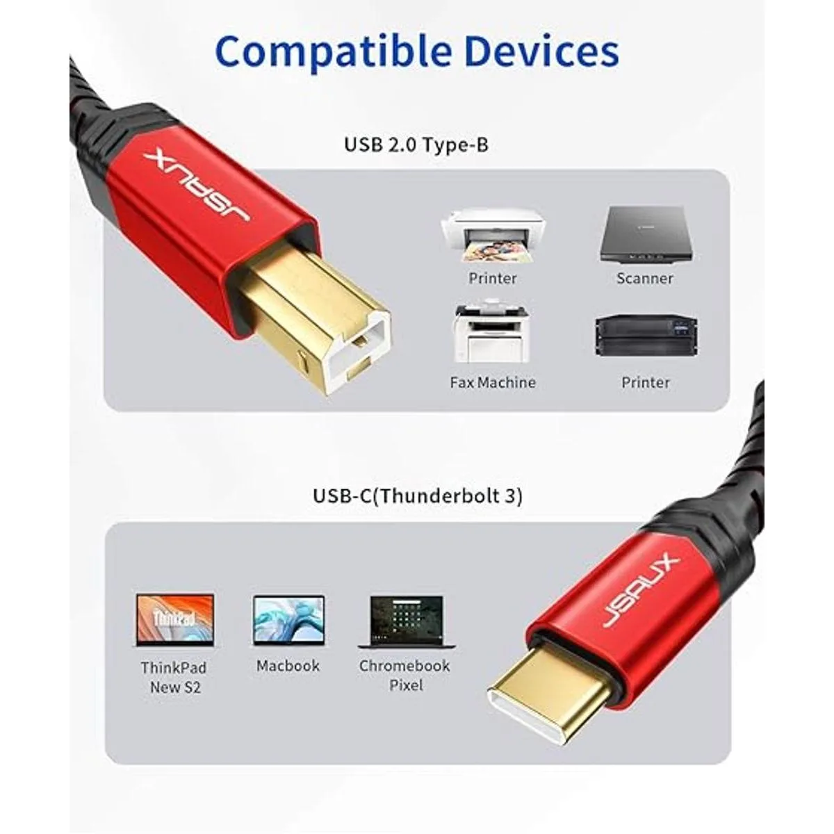 Cable de impresora USB B a USB C de 10 pies cable de_6