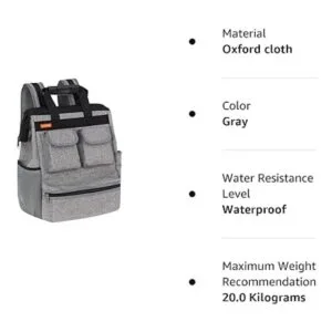 Justzon Mochila para herramientas con respaldo acolchado