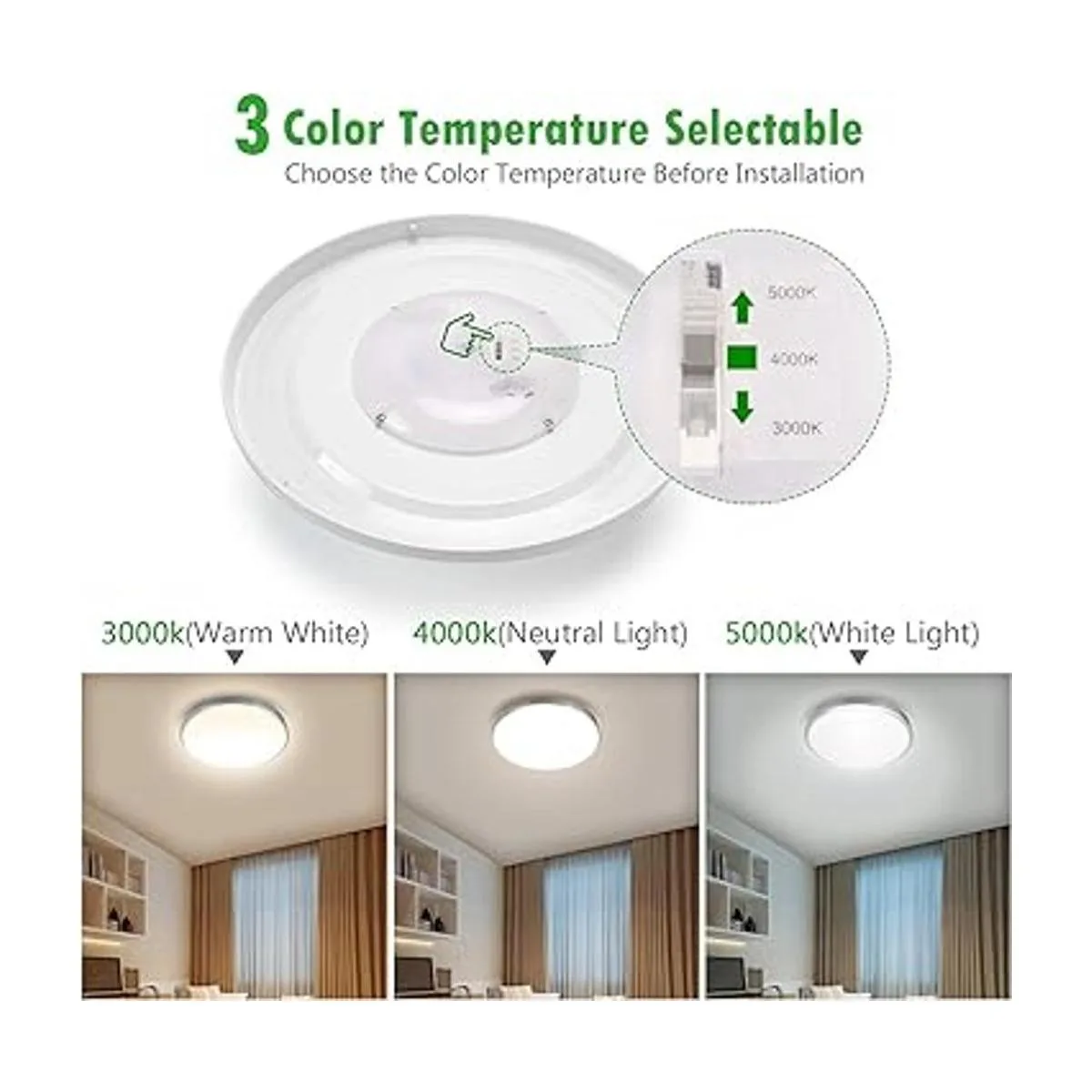 JACKYLED Lámpara de techo LED de 3 colores con