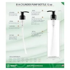 BAR5F Botella de loción vacía 12 oz con bomba negra_2