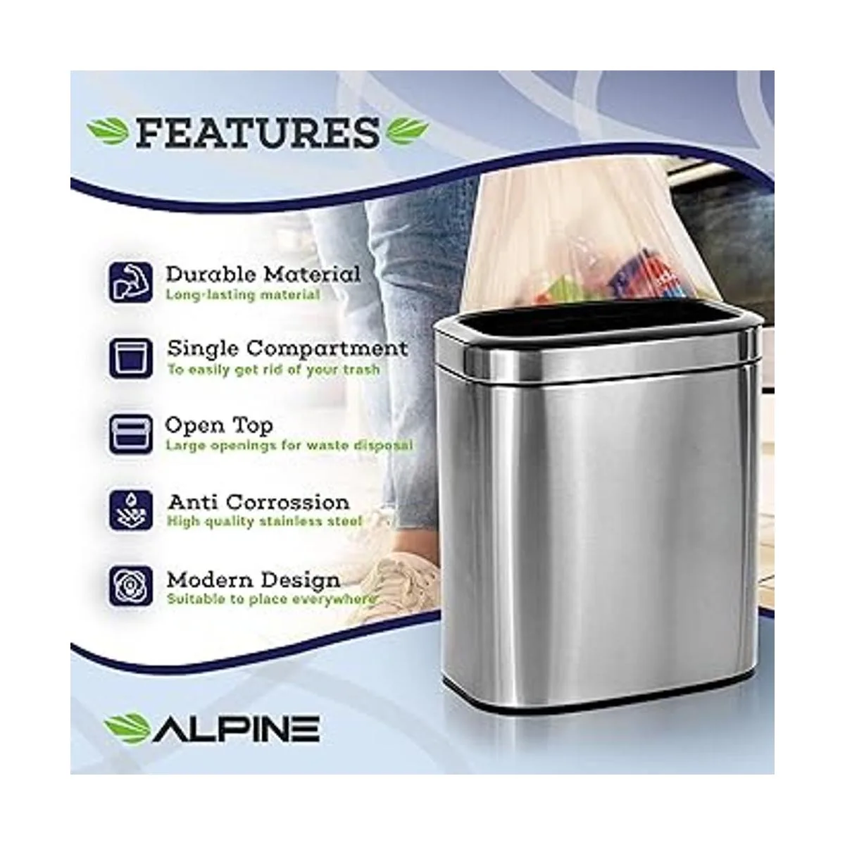 Alpine Industries Bote de basura delgado de acero_2