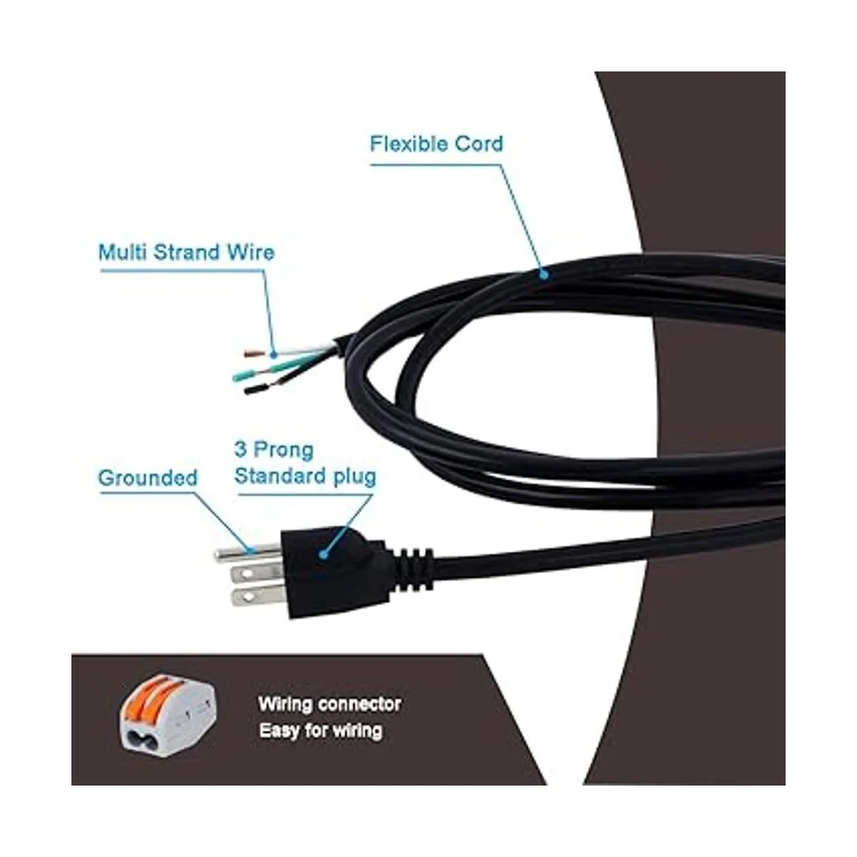 Cable de alimentación Pigtail de 3 clavijas 18 AWG_4