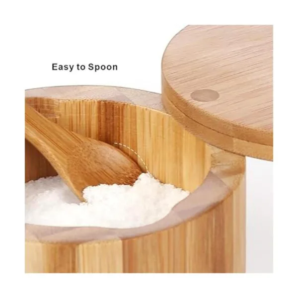 KITCHENDAO Caja de salero de bambú con cuchara integrada_5