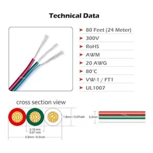 Cable de extensión LED de 3 pines de 78.7 ft 20 AWG para_2