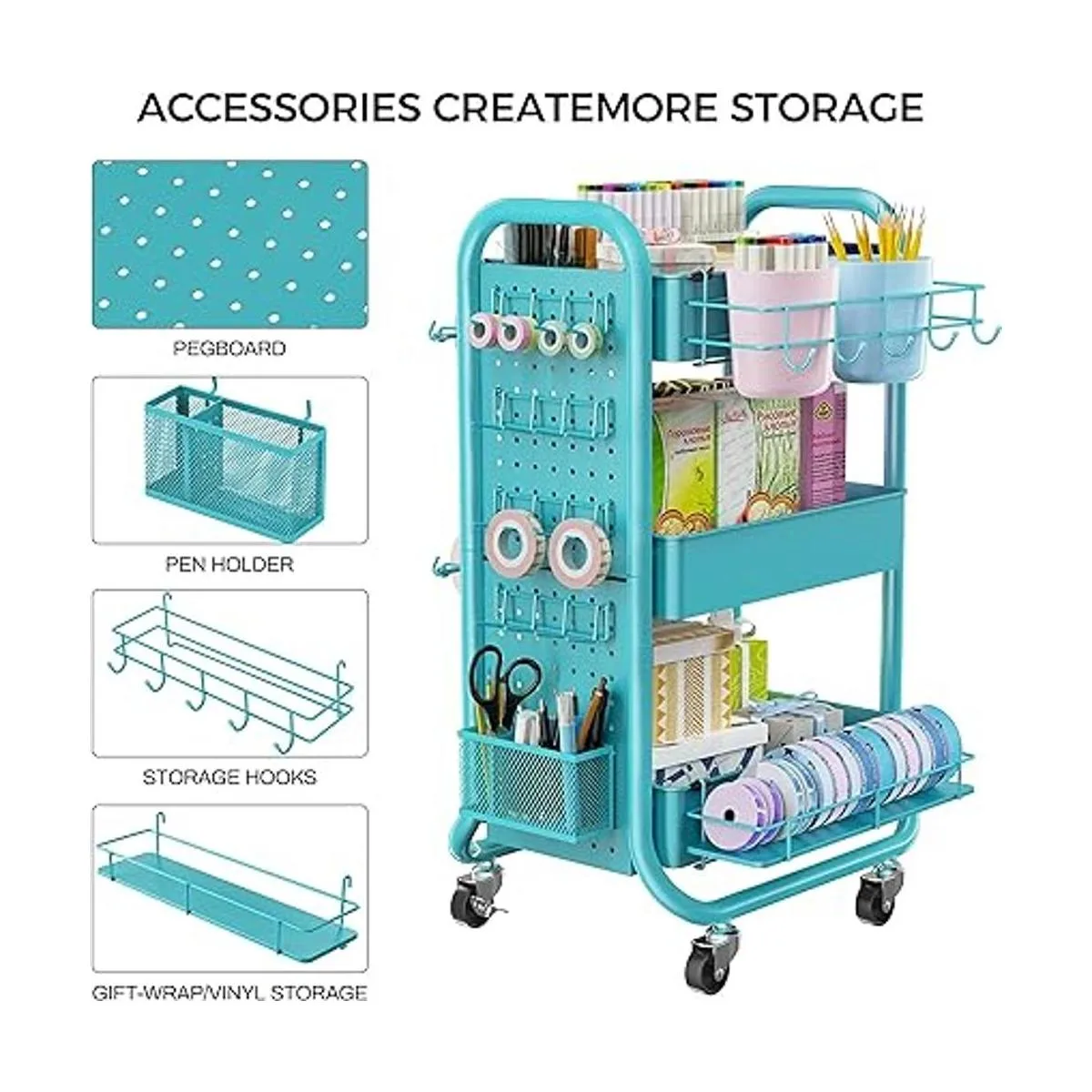 DESIGNA Carrito rodante de almacenamiento utilitario de 3_4