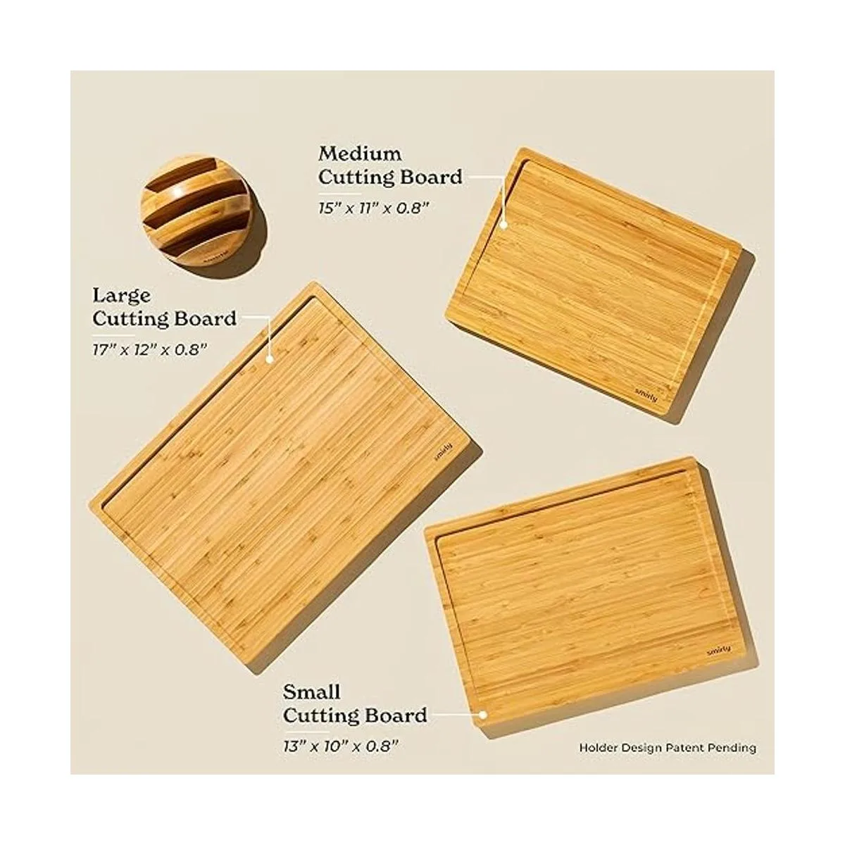 SMIRLY Tablas de cortar de bambú para cocina juego de_4