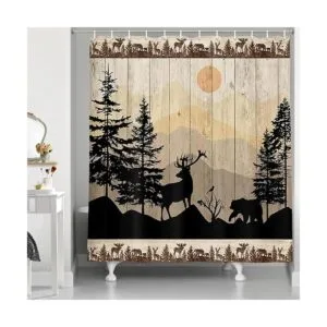 Cortinas de ducha geométricas con diseño de oso negro_2