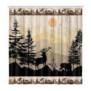 Cortinas de ducha geométricas con diseño de oso negro_1