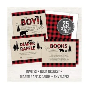 Juego de 25 invitaciones de baby shower de leñador_4